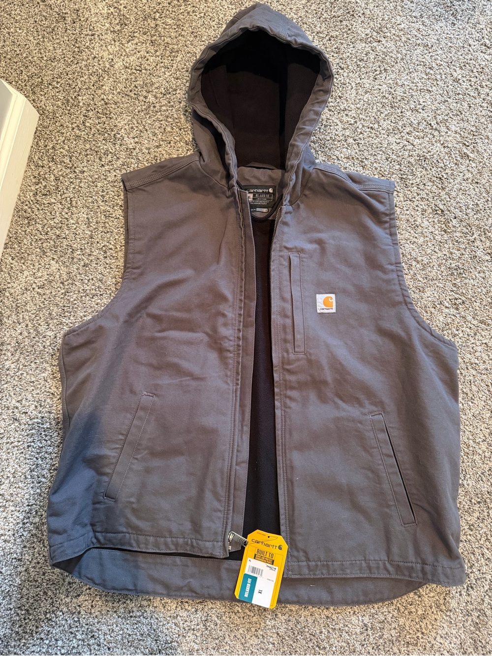 Carhartt Men’s Hooded Work Vest XL Relaxed Fit Gray Canvas NWT